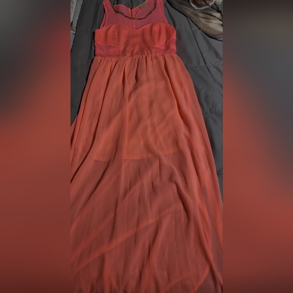 Elegant Coral Sleeveless Dress